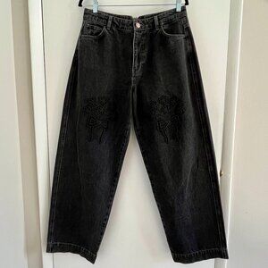 Damson Madder Dark Wash Embroidered Jeans size 12 - Floral Bow Detail - Unique